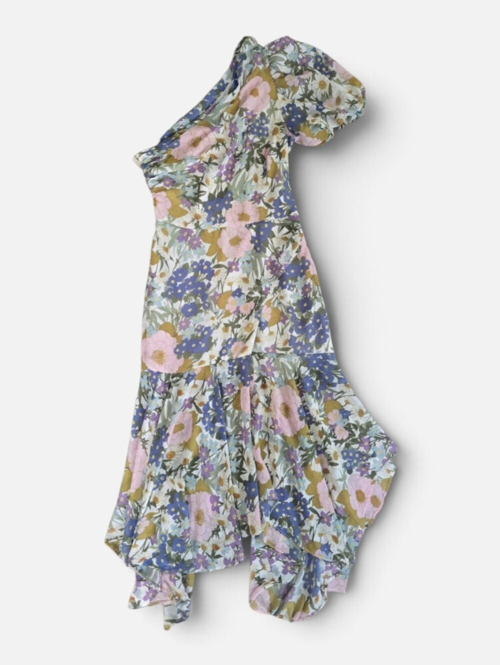 ASTR the Label Santorini One Shoulder Floral Asymmetrical Midi Dress Size Medium